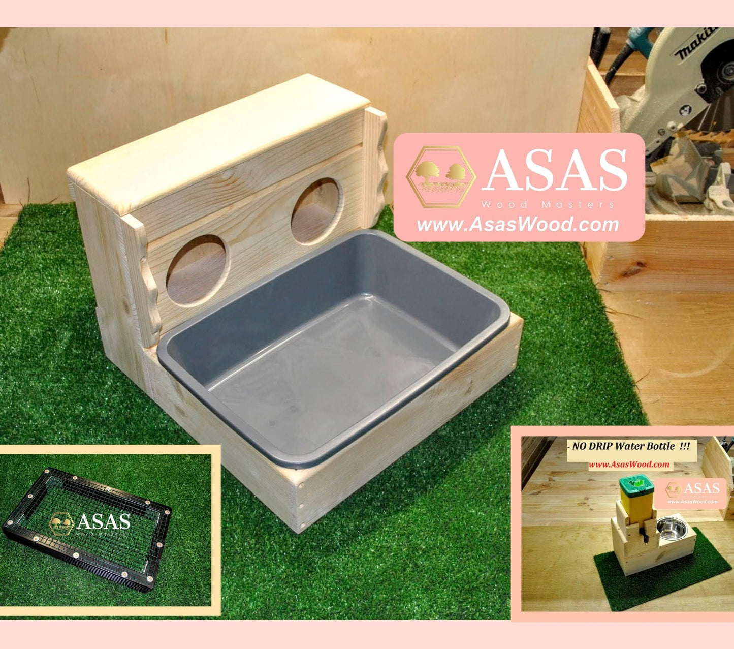Bunny Hay Feeder with Litter box with wire mesh and nipple water bottle station