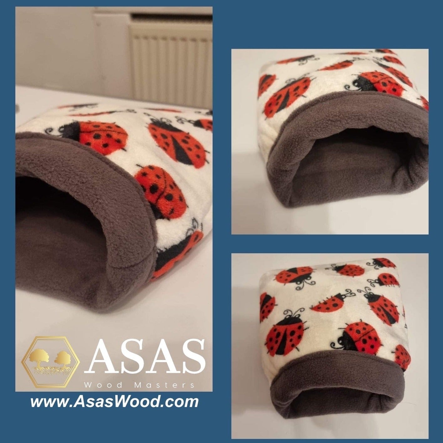 three photos with cuddle sack, fleece snuggle sack