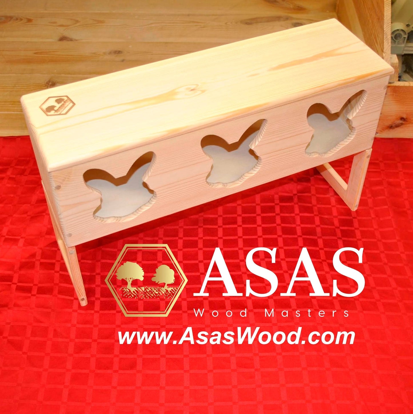 Rabbit shape holes, wooden rabbit hay feeder, made by AsasWood