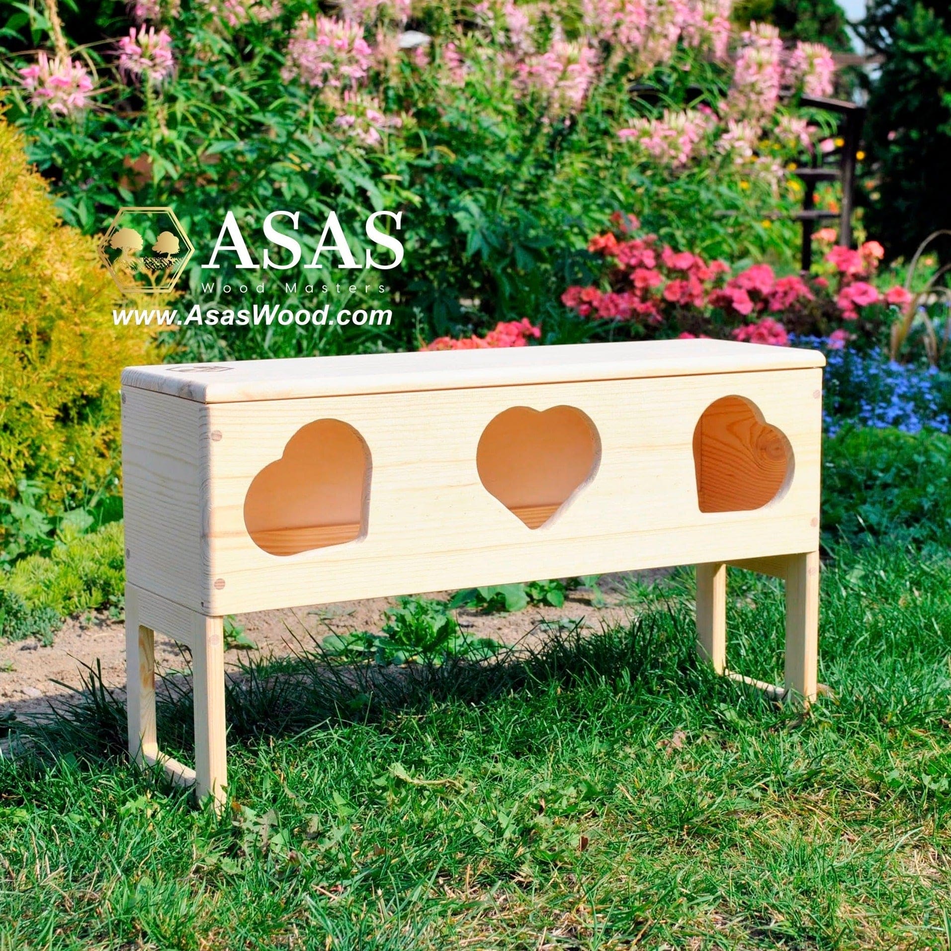 rabbit hay feeder with heart shape holes for bunny rabbit to eat hay, made by AsasWood