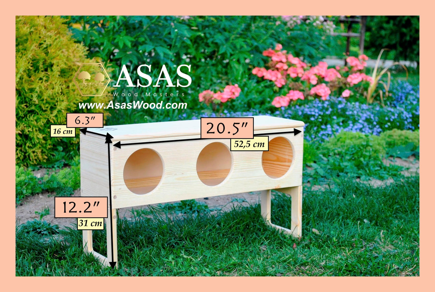 rabbit hay feeder with measurements written on the picture
