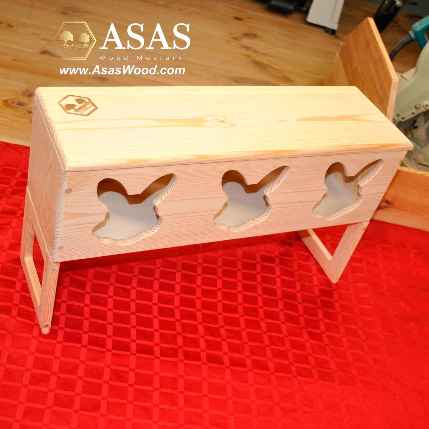 Rabbit shape holes, wooden rabbit hay feeder, made bby AsasWood