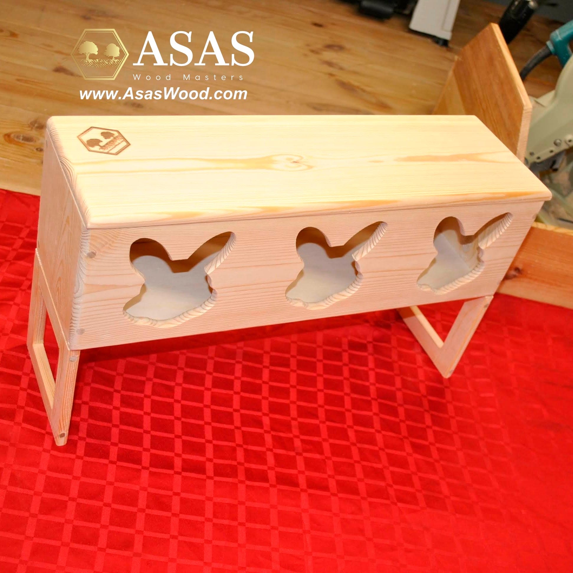 Rabbit shape holes, wooden rabbit hay feeder, made bby AsasWood
