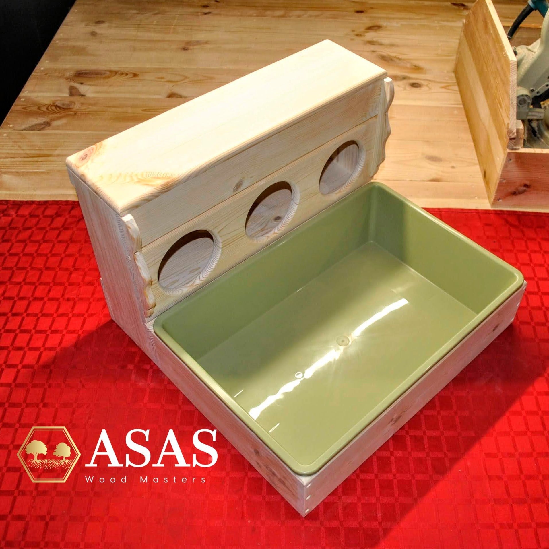 Kaninchen-Heu-Futterstation mit Löchern und Katzentoilette ❤️ GROSS –  AsasWood
